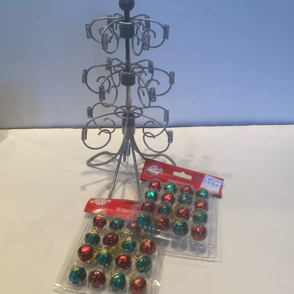 NWT 2 Packages Christmas Bell Mini Ornaments with vintage metal Christmas Tree
